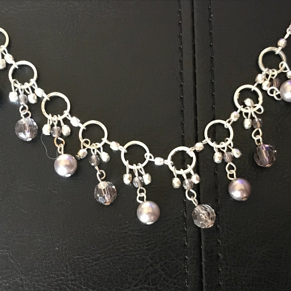 Women Necklace Silver Tone Fashion Jewelry Purple - Picture 5 of 9